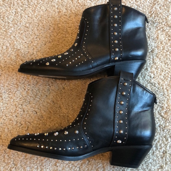 Sam Edelman Brian Western black silver stud Boot bootie shoe 6 and 6.5 cowboy - Picture 4 of 7